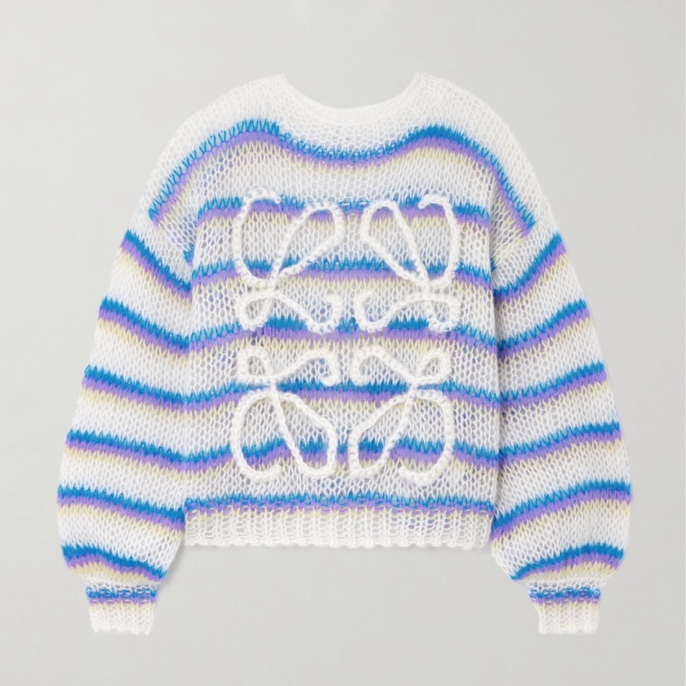 Loewe Anagram Embroidered Blue and White Striped Sweater